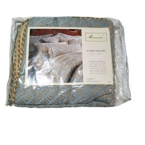 Monmartre French Blue Gold Rope Trim Euro Shams Set of 2 Jacquard Woven 26 x 26